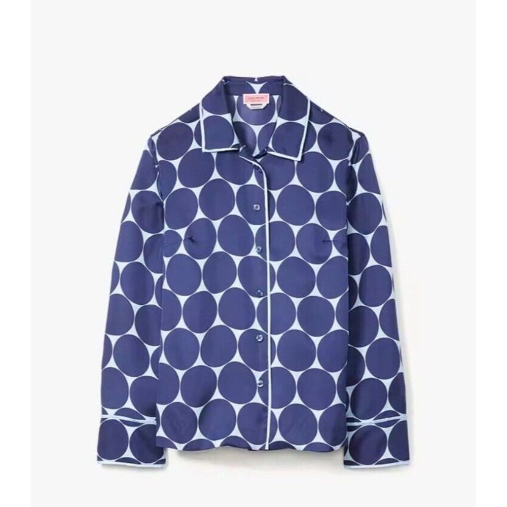 Kade Spade Joy Dot Silk Twill Shirt Long Sleeve Blue Size XL Button Slik Blend